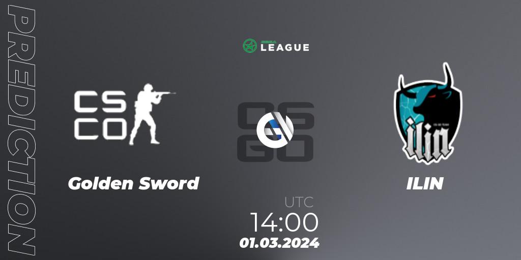Golden Sword - ILIN: ennuste. 01.03.2024 at 14:00, Counter-Strike (CS2), ESEA Season 48: Advanced Division - Europe