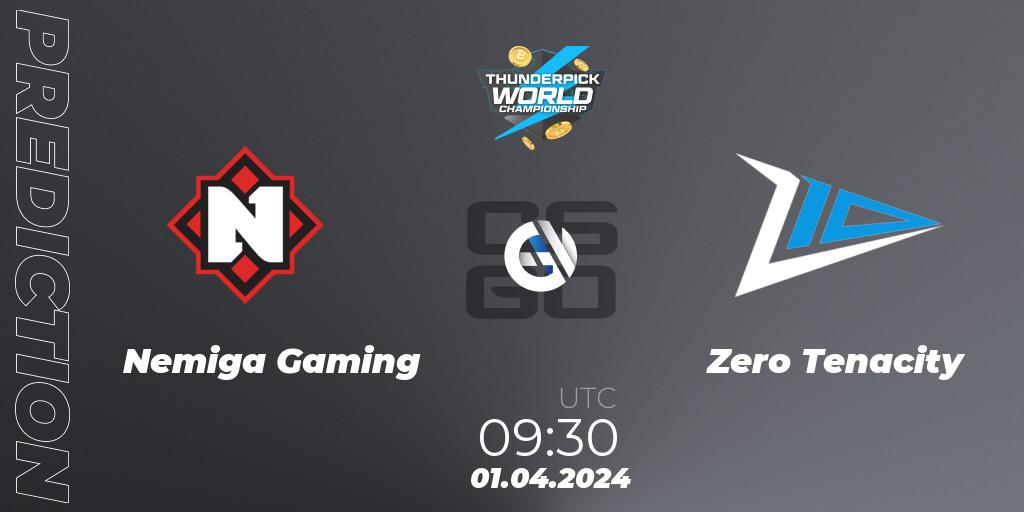 Nemiga Gaming - Zero Tenacity: ennuste. 01.04.2024 at 09:30, Counter-Strike (CS2), Thunderpick World Championship 2024: European Series #1