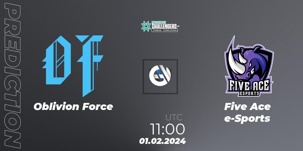 Oblivion Force - Five Ace e-Sports: ennuste. 01.02.2024 at 11:00, VALORANT, VALORANT Challengers Hong Kong and Taiwan 2024: Split 1