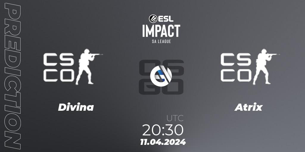 Divina - Atrix: ennuste. 11.04.2024 at 20:30, Counter-Strike (CS2), ESL Impact League Season 5: South America