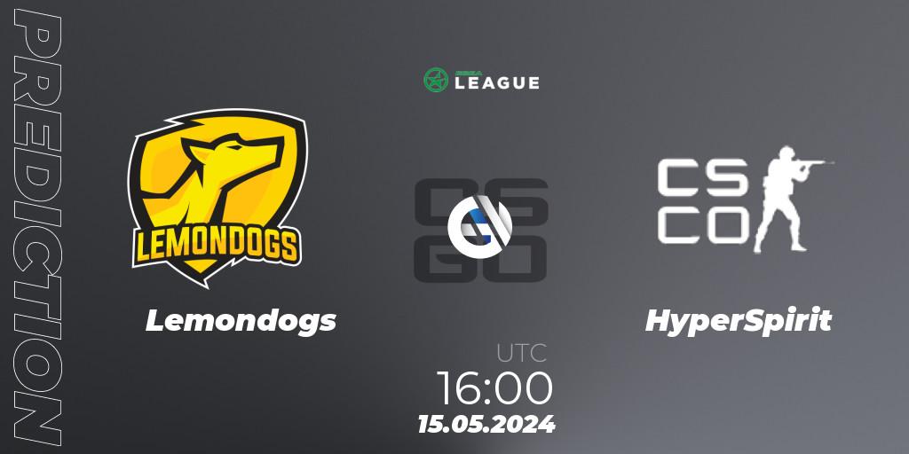 Lemondogs - HyperSpirit: ennuste. 15.05.2024 at 16:00, Counter-Strike (CS2), ESEA Season 49: Advanced Division - Europe