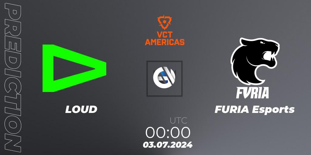 LOUD - FURIA Esports: ennuste. 03.07.2024 at 00:00, VALORANT, VALORANT Champions Tour 2024: Americas League - Stage 2 - Group Stage