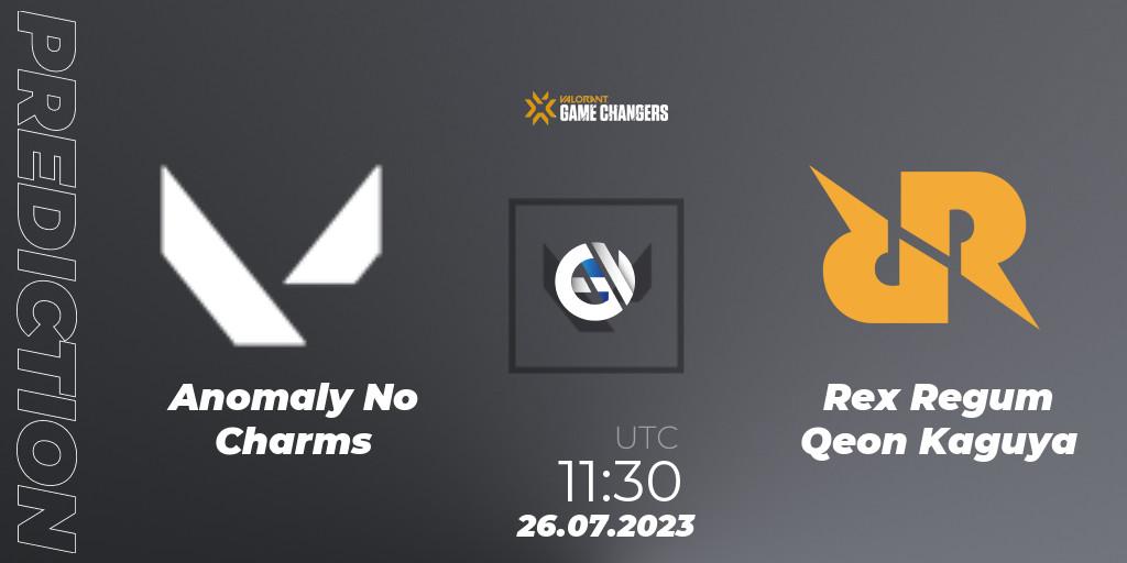 Anomaly No Charms - Rex Regum Qeon Kaguya: ennuste. 26.07.2023 at 11:30, VALORANT, VCT 2023: Game Changers APAC Open 3
