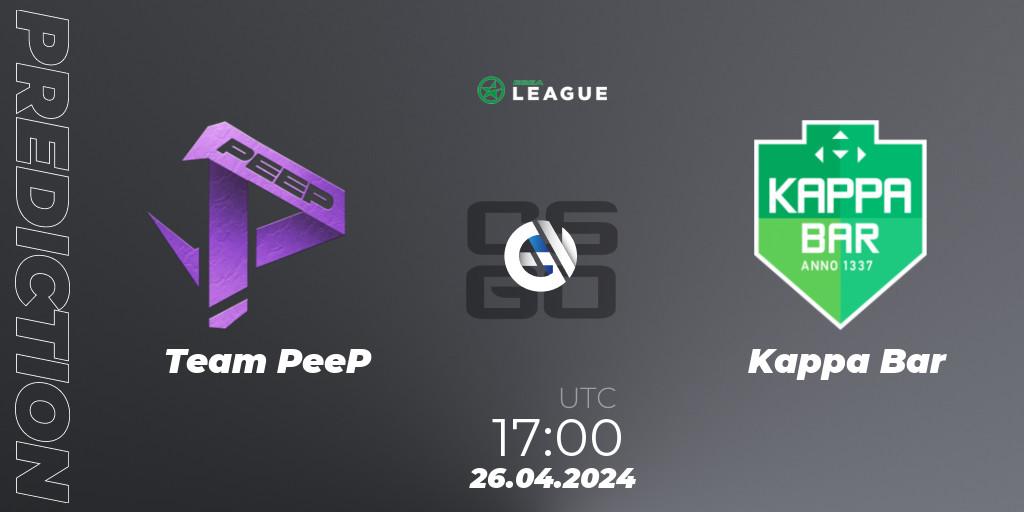 Team PeeP - Kappa Bar: ennuste. 26.04.2024 at 17:00, Counter-Strike (CS2), ESEA Season 49: Advanced Division - Europe