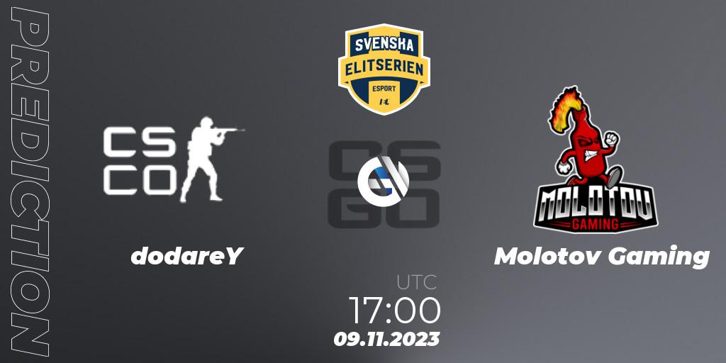 dodareY - Molotov Gaming: ennuste. 09.11.2023 at 17:00, Counter-Strike (CS2), Svenska Elitserien Fall 2023: Online Stage