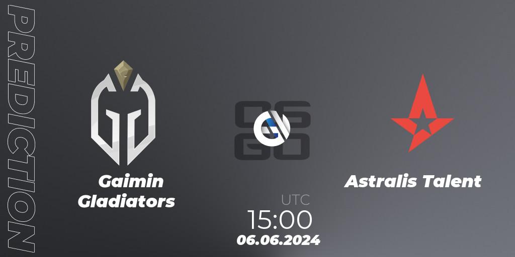 Gaimin Gladiators - Astralis Talent: ennuste. 06.06.2024 at 15:00, Counter-Strike (CS2), Regional Clash Arena Europe