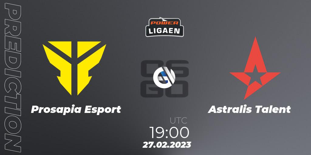 Prosapia Esport - Astralis Talent: ennuste. 27.02.2023 at 19:00, Counter-Strike (CS2), Dust2.dk Ligaen Season 22