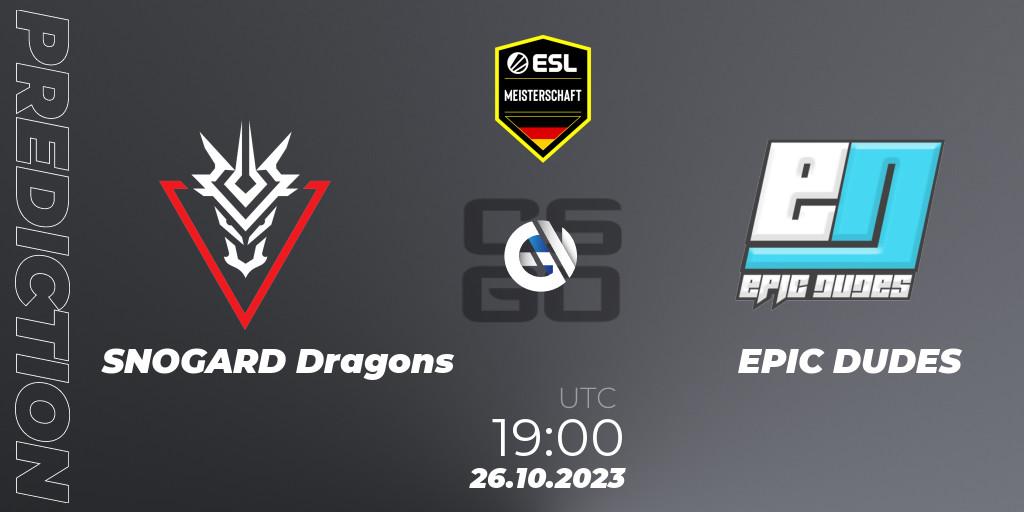 SNOGARD Dragons - EPIC DUDES: ennuste. 26.10.2023 at 19:00, Counter-Strike (CS2), ESL Meisterschaft: Autumn 2023