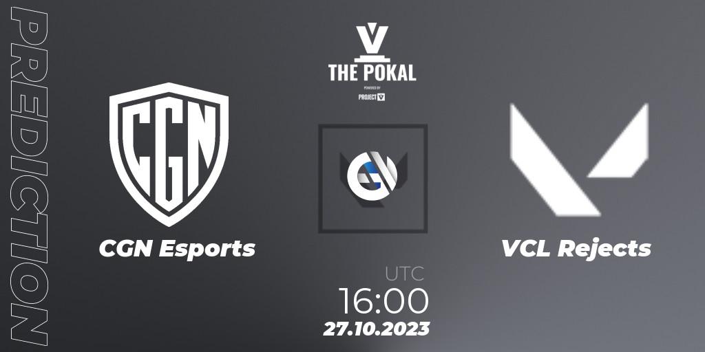 CGN Esports - VCL Rejects: ennuste. 27.10.2023 at 16:00, VALORANT, PROJECT V 2023: THE POKAL