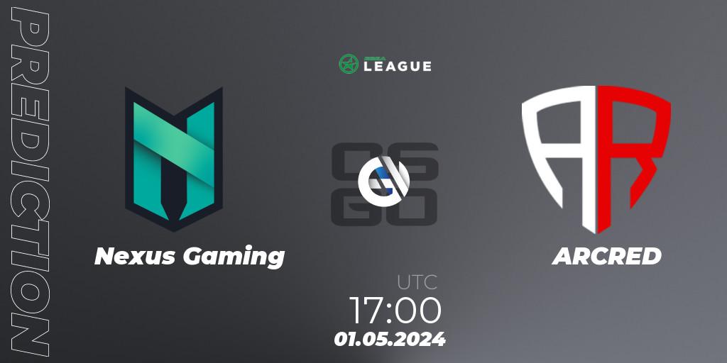Nexus Gaming - ARCRED: ennuste. 01.05.2024 at 17:00, Counter-Strike (CS2), ESEA Season 49: Advanced Division - Europe
