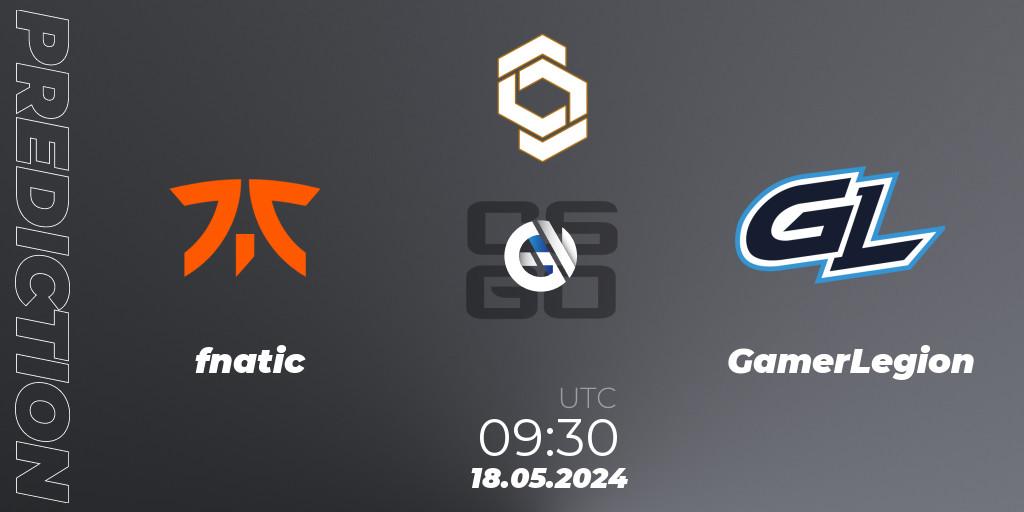 fnatic - GamerLegion: ennuste. 18.05.2024 at 09:30, Counter-Strike (CS2), CCT Global Finals