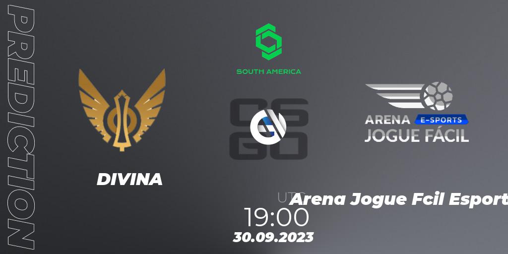 DIVINA - Arena Jogue Fácil Esports: ennuste. 30.09.2023 at 19:00, Counter-Strike (CS2), CCT South America Series #12: Closed Qualifier