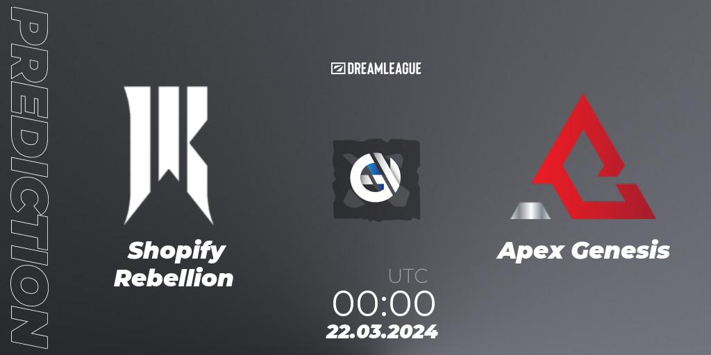 Shopify Rebellion - Apex Genesis: ennuste. 22.03.24, Dota 2, DreamLeague Season 23: North America Closed Qualifier