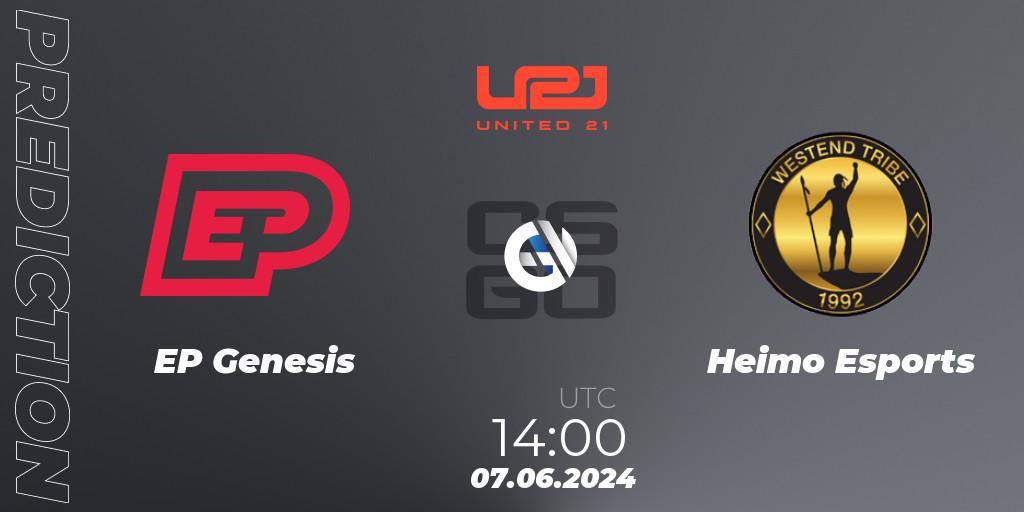 EP Genesis - Heimo Esports: ennuste. 07.06.2024 at 14:00, Counter-Strike (CS2), United21 Season 14: Division 2