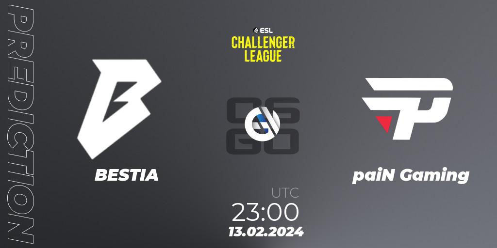 BESTIA - paiN Gaming: ennuste. 13.02.2024 at 23:00, Counter-Strike (CS2), ESL Challenger League Season 47: South America