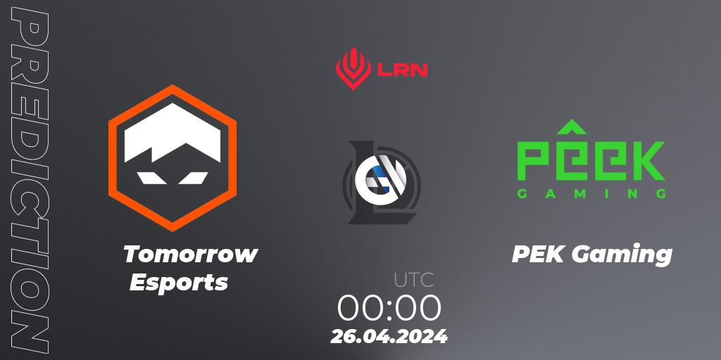 Tomorrow Esports - PÊEK Gaming: ennuste. 26.04.2024 at 00:00, LoL, Liga Regional Norte 2024