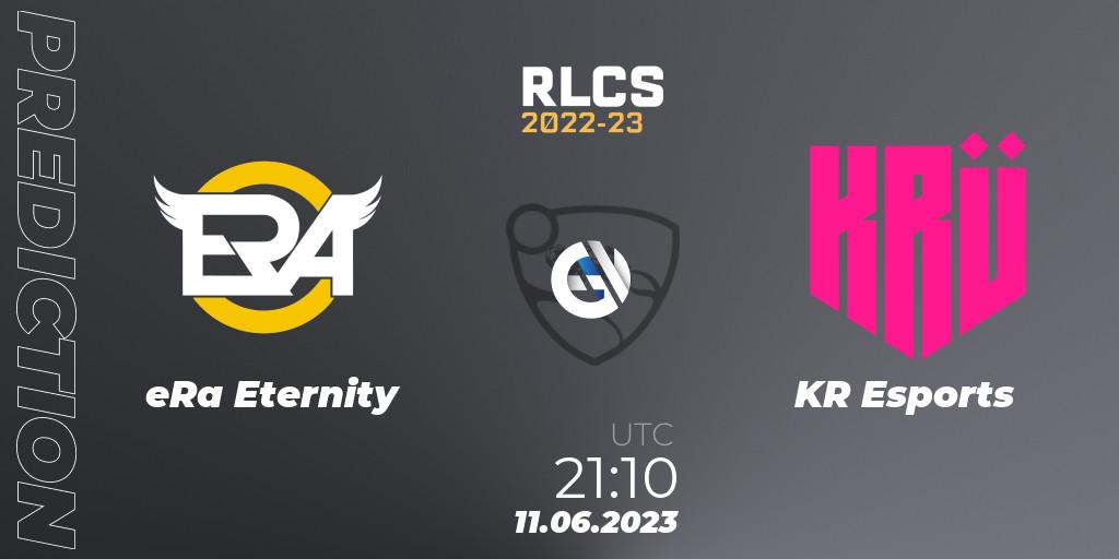 eRa Eternity - KRÜ Esports: ennuste. 11.06.2023 at 21:10, Rocket League, RLCS 2022-23 - Spring: South America Regional 3 - Spring Invitational