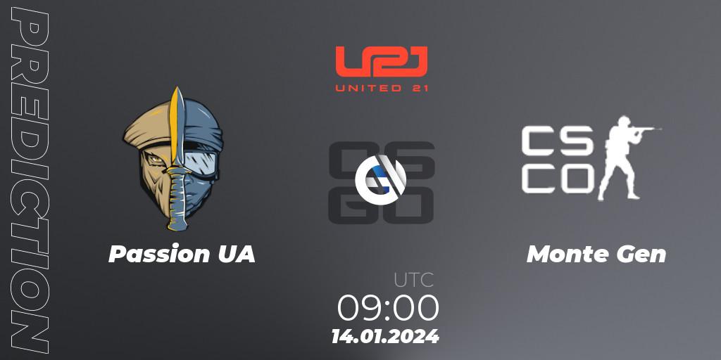 Passion UA - Monte Gen: ennuste. 14.01.2024 at 10:00, Counter-Strike (CS2), United21 Season 10