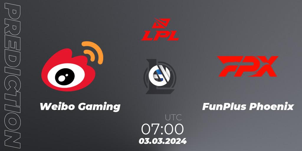 Weibo Gaming - FunPlus Phoenix: ennuste. 03.03.24, LoL, LPL Spring 2024 - Group Stage