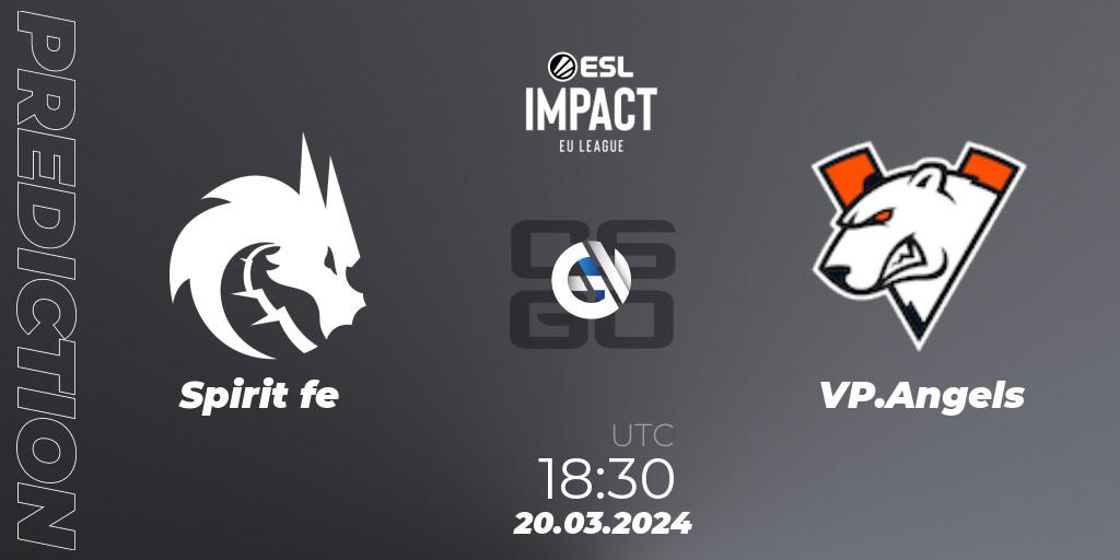 Spirit fe - VP.Angels: ennuste. 20.03.2024 at 18:30, Counter-Strike (CS2), ESL Impact League Season 5: Europe