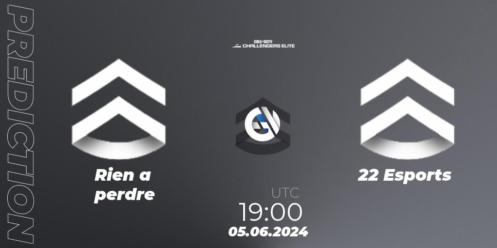 Rien a perdre - 22 Esports: ennuste. 05.06.2024 at 19:00, Call of Duty, Call of Duty Challengers 2024 - Elite 3: EU