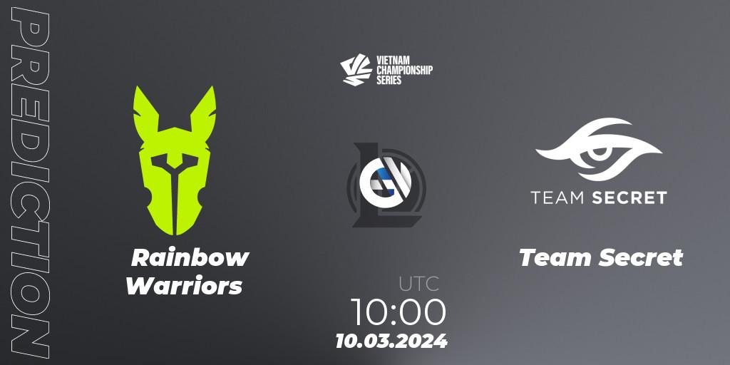 Rainbow Warriors - Team Secret: ennuste. 10.03.2024 at 10:00, LoL, VCS Dawn 2024 - Group Stage