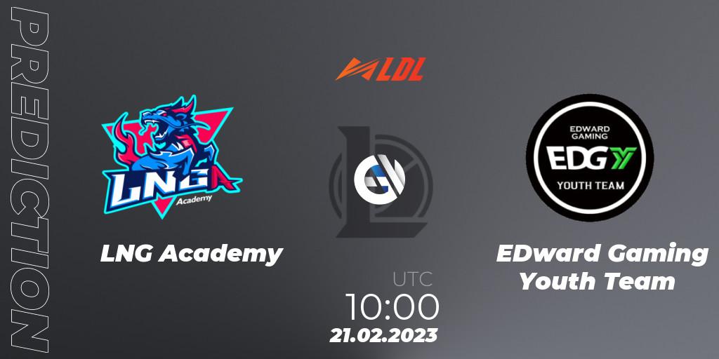 LNG Academy - EDward Gaming Youth Team: ennuste. 21.02.2023 at 12:15, LoL, LDL 2023 - Regular Season