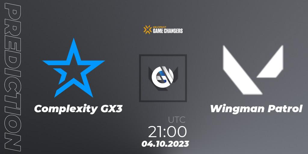 Complexity GX3 - Wingman Patrol: ennuste. 04.10.2023 at 21:00, VALORANT, VCT 2023: Game Changers North America Series S3