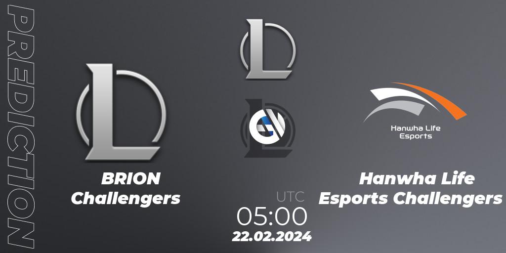 BRION Challengers - Hanwha Life Esports Challengers: ennuste. 22.02.24, LoL, LCK Challengers League 2024 Spring - Group Stage