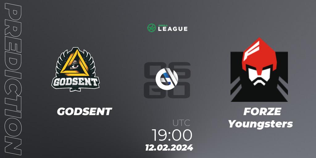 GODSENT - FORZE Youngsters: ennuste. 12.02.2024 at 19:00, Counter-Strike (CS2), ESEA Season 48: Advanced Division - Europe