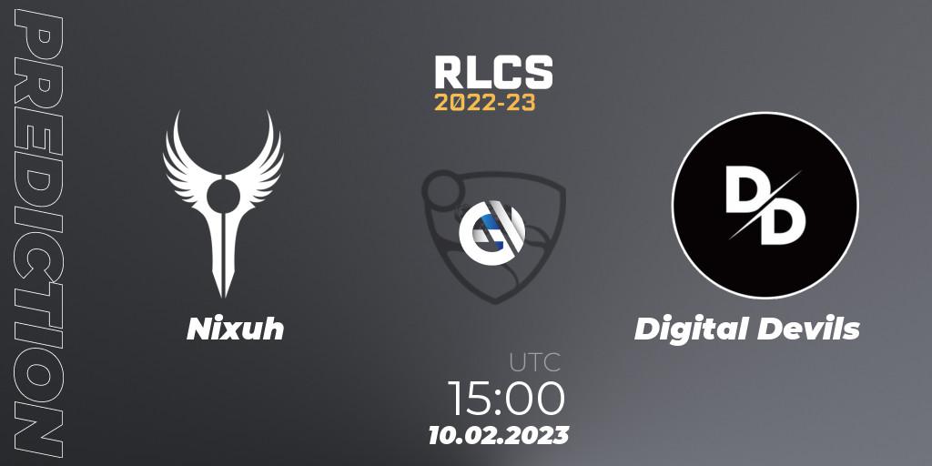 Nixuh - Digital Devils: ennuste. 10.02.2023 at 15:00, Rocket League, RLCS 2022-23 - Winter: Sub-Saharan Africa Regional 2 - Winter Cup