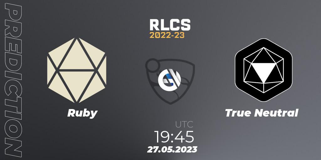 Ruby - True Neutral: ennuste. 27.05.2023 at 19:45, Rocket League, RLCS 2022-23 - Spring: South America Regional 2 - Spring Cup