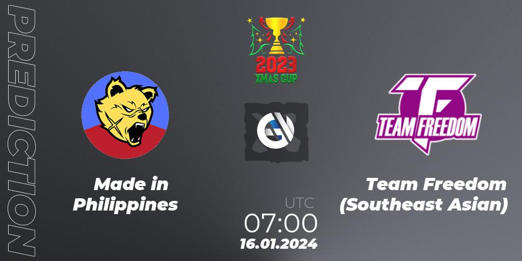 Made in Philippines - Team Freedom (Southeast Asian): ennuste. 16.01.2024 at 07:15, Dota 2, Xmas Cup 2023