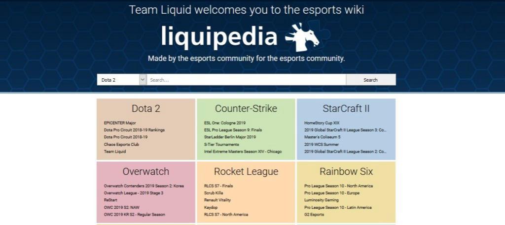 Sivusto liquipedia.net - navigaattori esporttien maailmassa