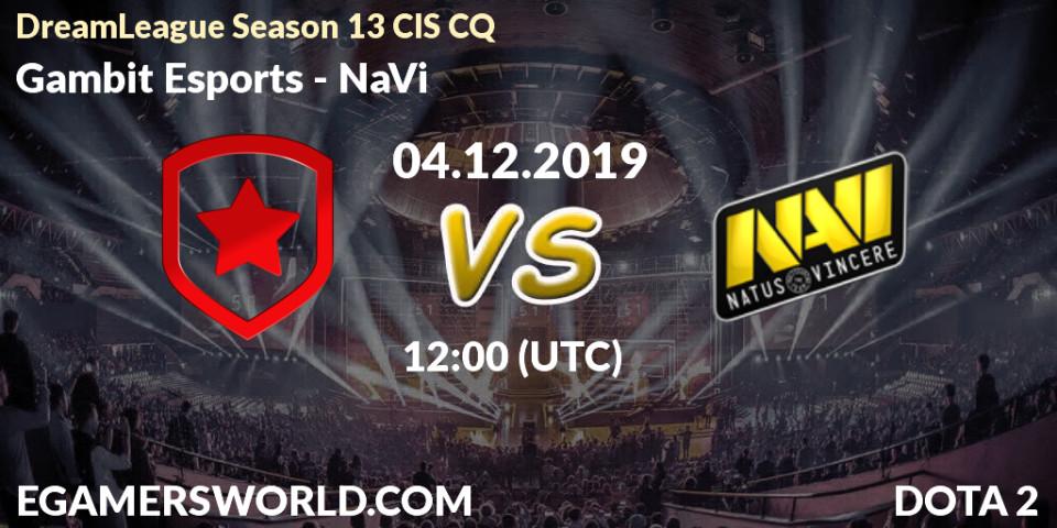 Gambit Esports - NaVi: ennuste. 04.12.19, Dota 2, DreamLeague Season 13 CIS CQ