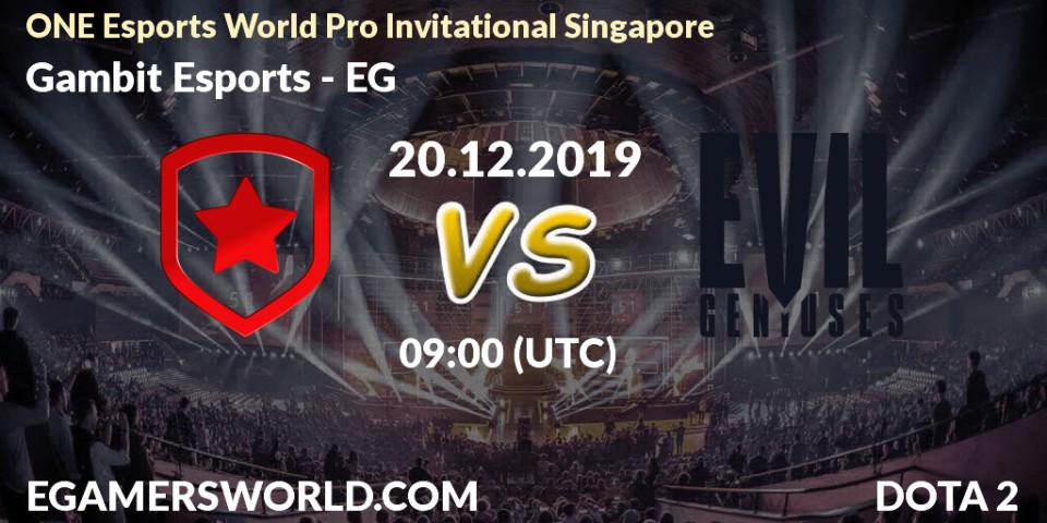 Gambit Esports - EG: ennuste. 20.12.19, Dota 2, ONE Esports World Pro Invitational Singapore