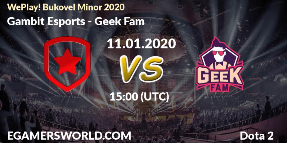 Gambit Esports - Geek Fam: ennuste. 11.01.20, Dota 2, WePlay! Bukovel Minor 2020