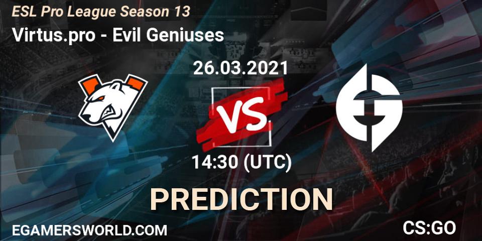 Virtus.pro - Evil Geniuses: ennuste. 26.03.21, CS2 (CS:GO), ESL Pro League Season 13