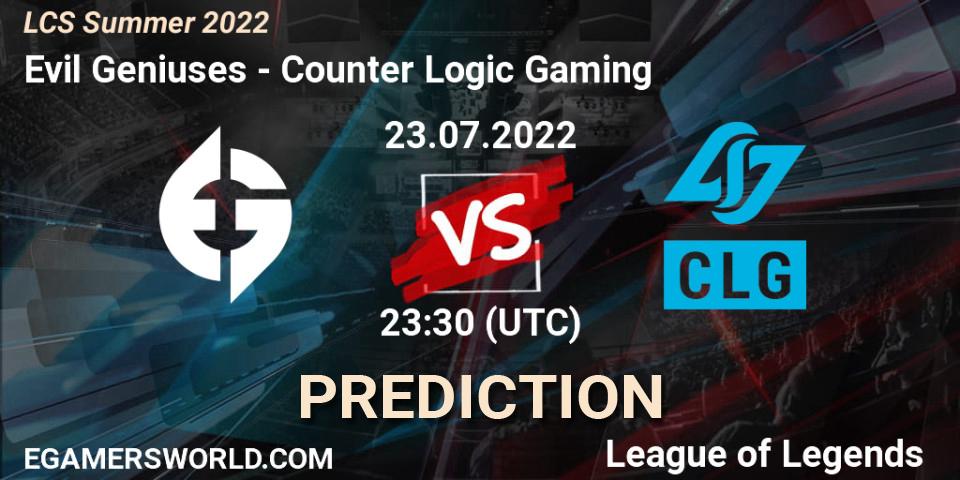 Evil Geniuses - Counter Logic Gaming: ennuste. 23.07.22, LoL, LCS Summer 2022