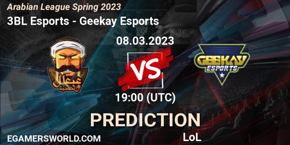 3BL Esports - Geekay Esports: ennuste. 15.02.23, LoL, Arabian League Spring 2023
