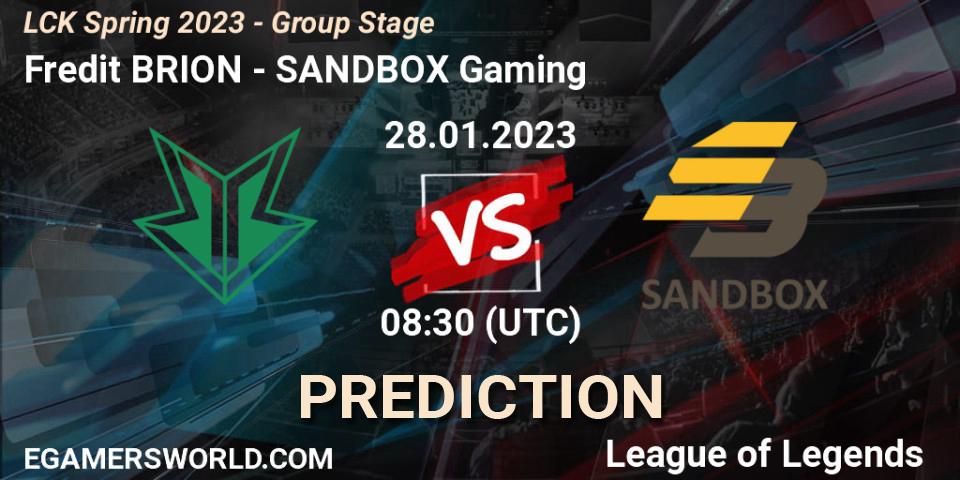 Fredit BRION - SANDBOX Gaming: ennuste. 28.01.23, LoL, LCK Spring 2023 - Group Stage