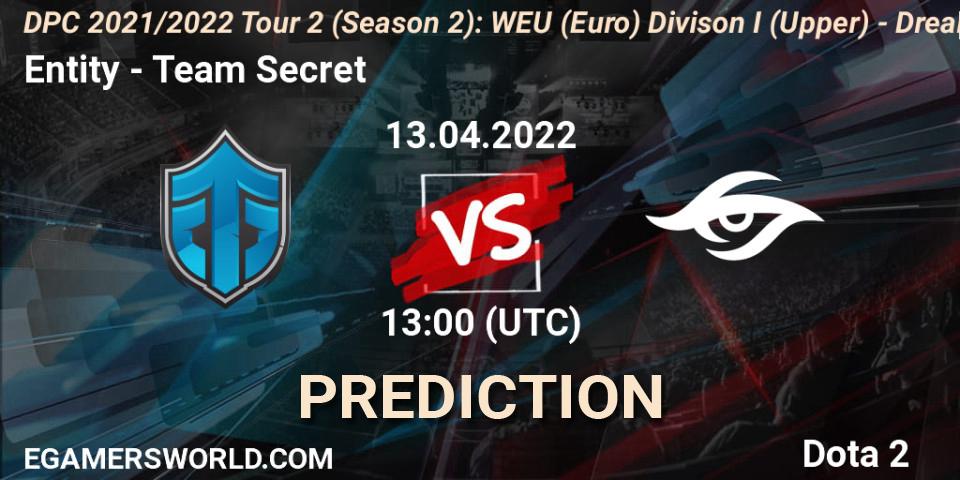 Entity - Team Secret: ennuste. 13.04.22, Dota 2, DPC 2021/2022 Tour 2 (Season 2): WEU (Euro) Divison I (Upper) - DreamLeague Season 17