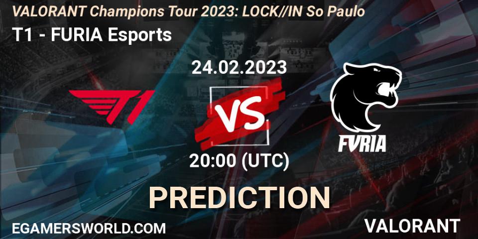 T1 - FURIA Esports: ennuste. 24.02.23, VALORANT, VALORANT Champions Tour 2023: LOCK//IN São Paulo