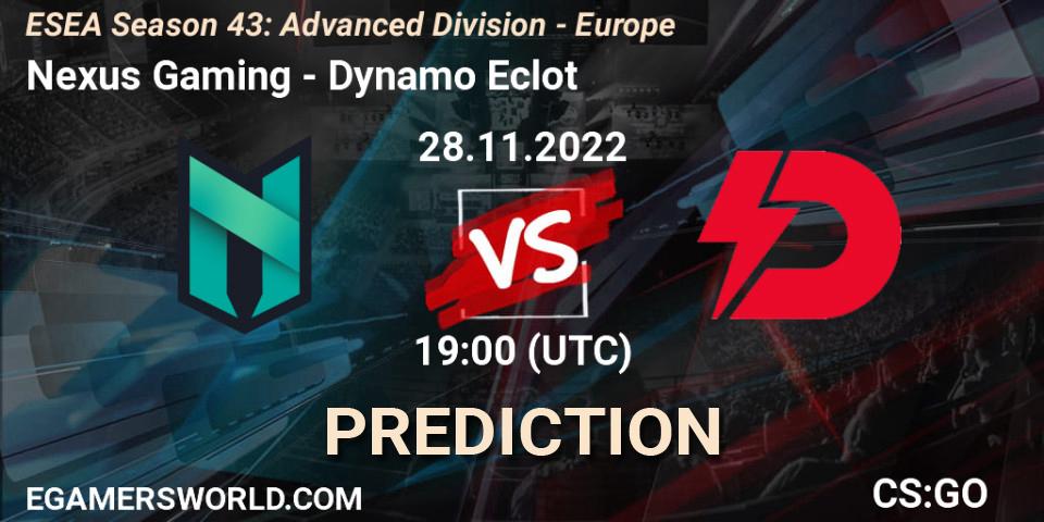 Nexus Gaming - Dynamo Eclot: ennuste. 28.11.22, CS2 (CS:GO), ESEA Season 43: Advanced Division - Europe