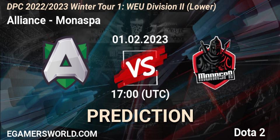 Alliance - Monaspa: ennuste. 01.02.23, Dota 2, DPC 2022/2023 Winter Tour 1: WEU Division II (Lower)