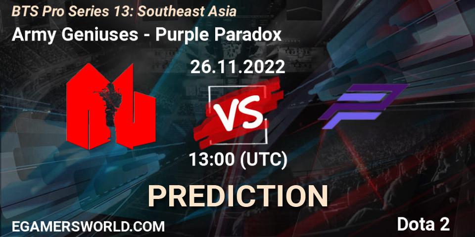 Army Geniuses - Purple Paradox: ennuste. 29.11.22, Dota 2, BTS Pro Series 13: Southeast Asia