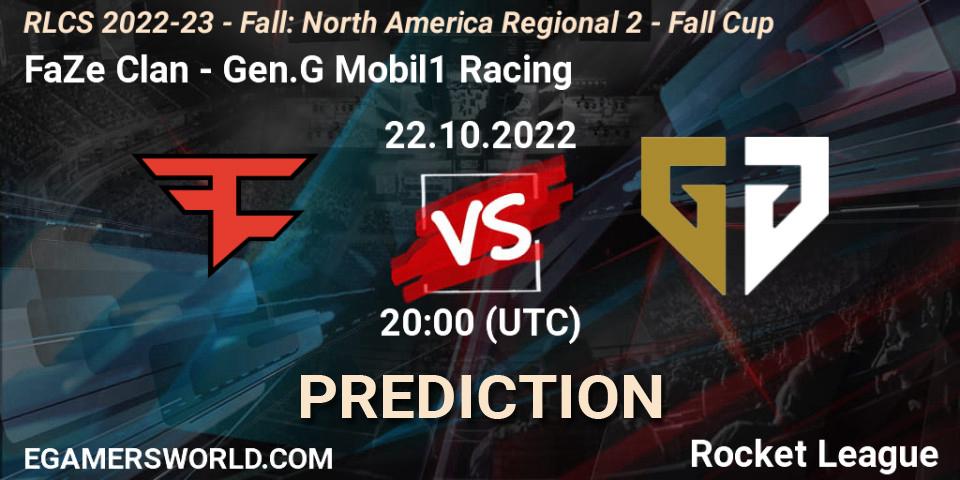 FaZe Clan - Gen.G Mobil1 Racing: ennuste. 22.10.22, Rocket League, RLCS 2022-23 - Fall: North America Regional 2 - Fall Cup