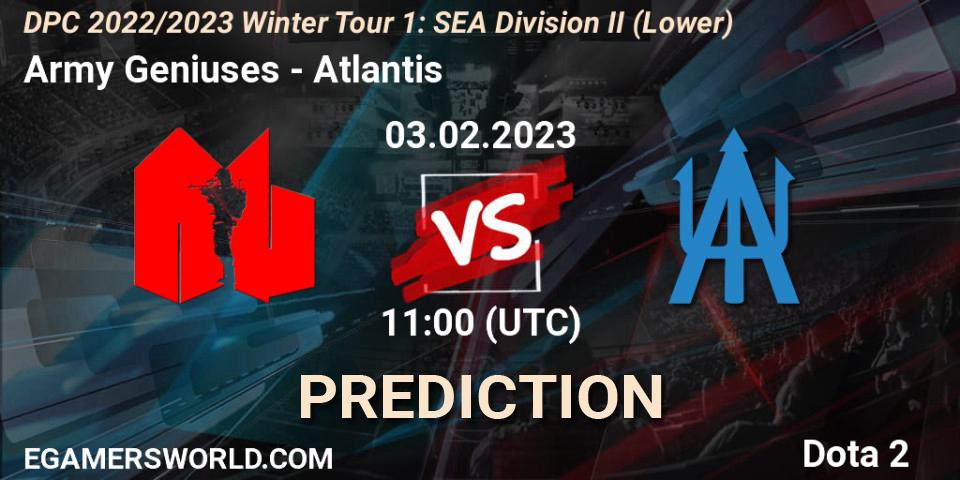 Army Geniuses - Atlantis: ennuste. 03.02.23, Dota 2, DPC 2022/2023 Winter Tour 1: SEA Division II (Lower)
