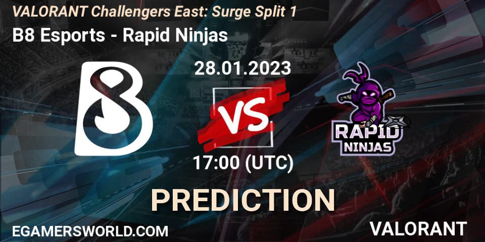 B8 Esports - Rapid Ninjas: ennuste. 28.01.23, VALORANT, VALORANT Challengers 2023 East: Surge Split 1