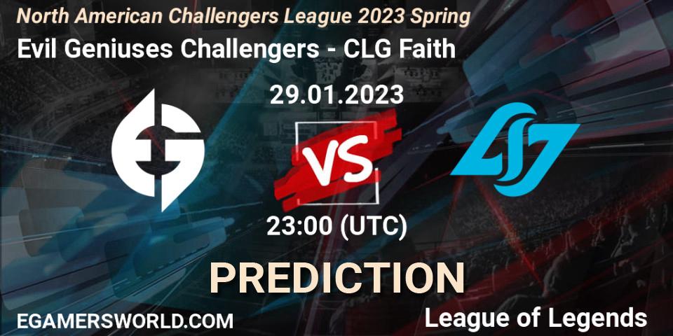Evil Geniuses Challengers - CLG Faith: ennuste. 29.01.23, LoL, NACL 2023 Spring - Group Stage